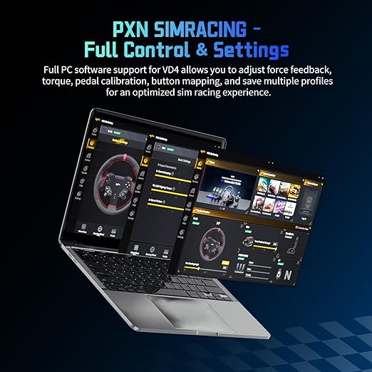 PXN Direct Drive Racing Wheel, VD4 Bundle - 4Nm Force Feedback Servo Motor Base, 11-Inch Steering Wheel, Hall Effect 2-Pedal Set, Desk Clamp Mount - PC Sim Racing Bundle for Windows 7-11