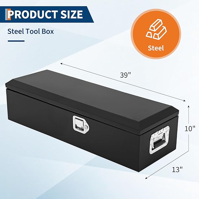 39 Inch Heavy Duty Steel Truck Bed Tool Box Truck Car Outdoor Trailer Pickup Toolbox, RV Storage Organizer w/Lock & Keys