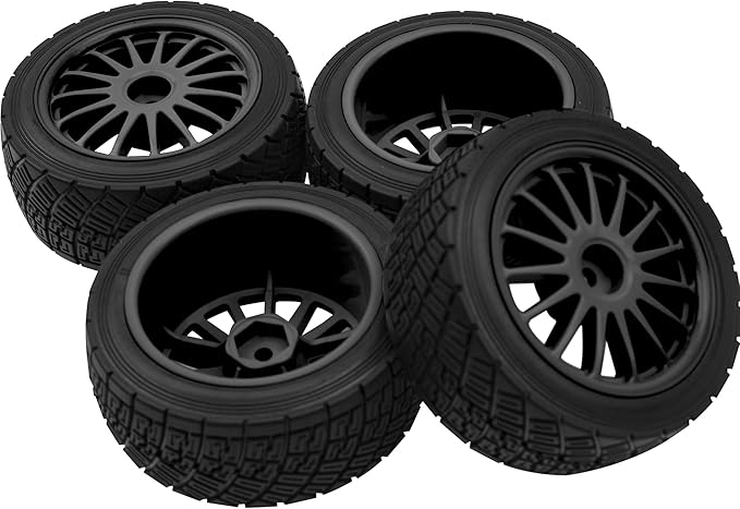 80mm/3.14" Rubber Tires & Plastic Wheel Rims 2.2 Inch 12mm Hex Hub Compatible with 1/10 HPI WR8 Off-Road Rally 1/14 WLtoys 124019 144001 1/16 Redcat Volcano RC Buggy (Black)