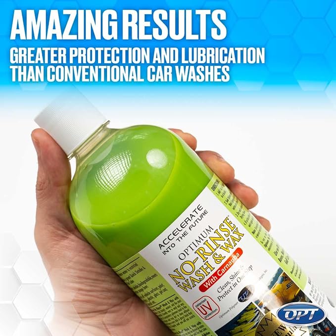 Optimum No Rinse Wash and Wax – Rinseless Car Wash Formulated with Carnauba Wax with UV Protection - For Cars, RVs, Trucks, Motorcycles and more (1 Gallon)