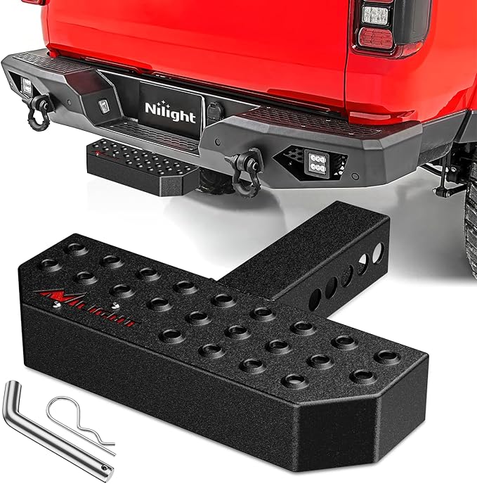Nilight Hitch Step with 2" Hitch Receiver Rear Bumper Guard Protector 11.9 Inch with 5/8” Hitch Pin Clip Upgraded Textured Black Anti Slip Hitch Step Bar for Pickup Truck Car SUV