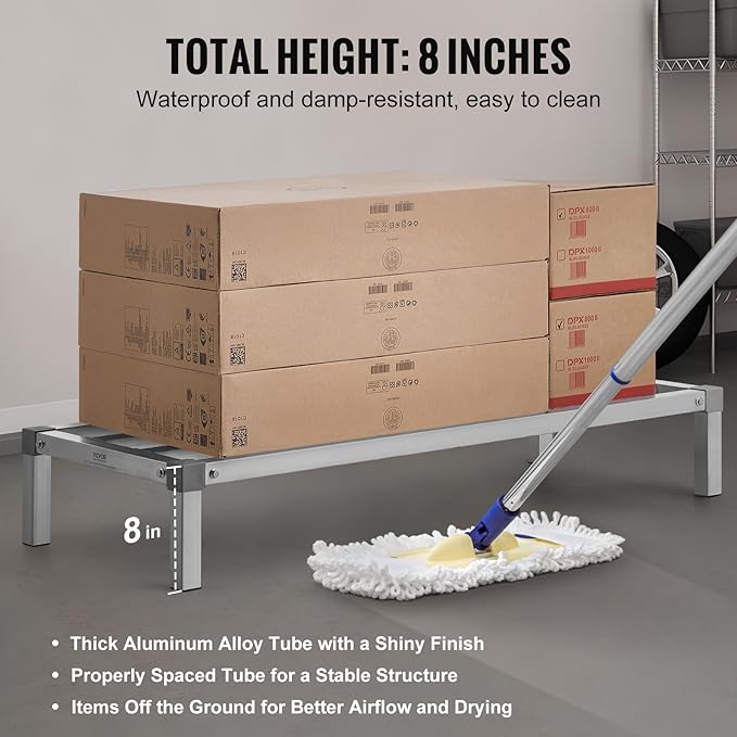 VEVOR Aluminum Dunnage Rack, 48” x 20” Commercial Food Floor Rack, 8” Off the Floor, 1000 lbs Capacity All-Welded Aluminum Storage, for Storage in Restaurants, Kitchens, Garages and Vehicles