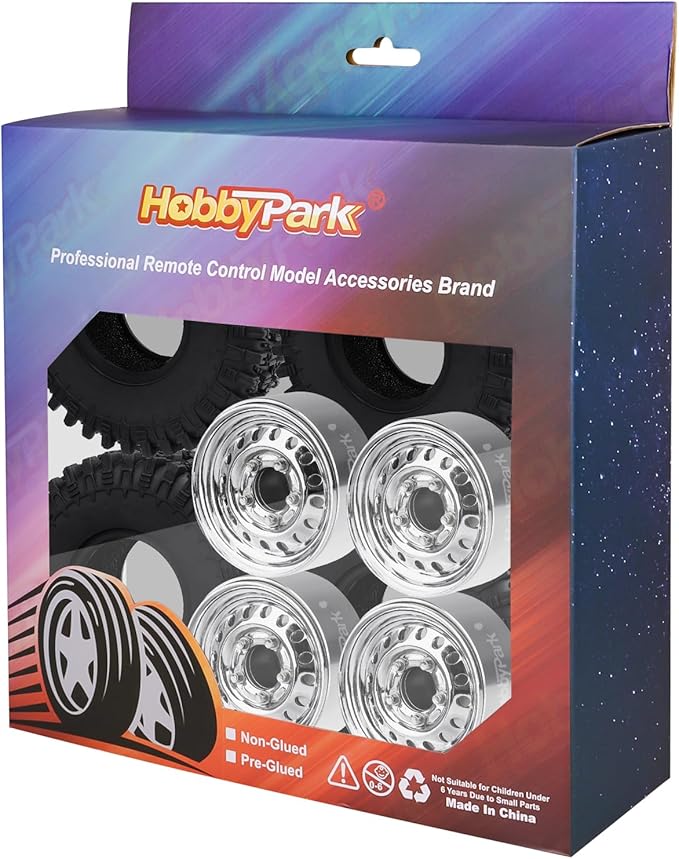 HobbyPark 1.0 Beadlock Wheels and Tires Negative Offset Stamped Steel 1.0" Wheels 1.0 Beadlocks for 1/24 1/18 RC Crawler TRX4M SCX24 FCX24 Upgrades Parts Soft Rubber Good Grip (w/53x19mm Tires)