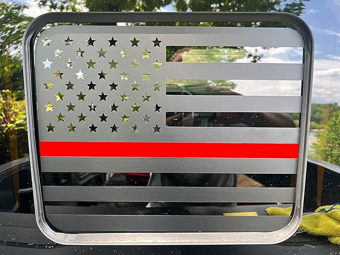Xinghe for Ford F150 F250 F350 2015-2026, Rear Middle Window American Flag Decals, Matte Black USA Flag Decal for Truck Back Window, for Ford Raptor 2015-2026 Accessories (Redline)