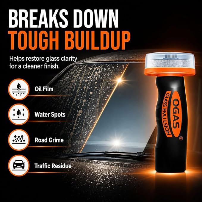 Glass Oil Film Remover for Car, 100ml Roll-On Glass Compound with Cleaning Board, Removes Oil Film & Smudges, Improve Windshield Clarity for Safe Driving