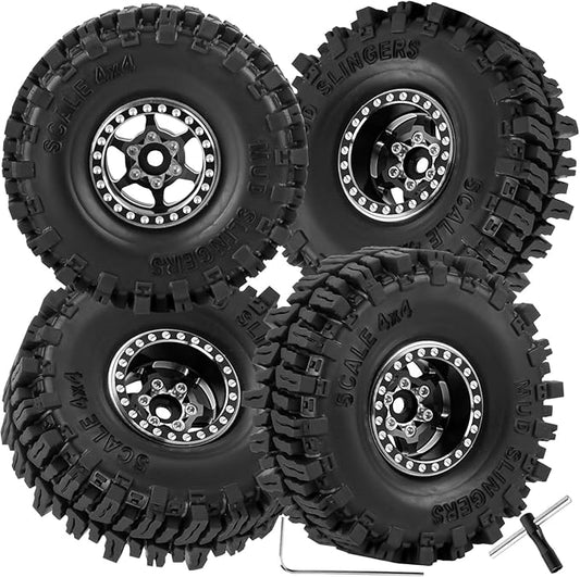 RC 1.0 Beadlock Truck Tires for 1/18 1/24 Trx4m SCX24 RC Crawler,RC Wheels Tires.Aluminum 1.0‘’ Beadlock Wheel Rim&1.0in Tires Tyres.Black(4PCS)