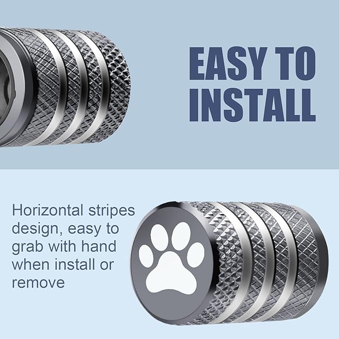 Tire Valve Stem Caps Cover - (5 Pack) Tire Air Caps Metal with Plastic Liner Corrosion Resistant Leak-Proof Dog Paw Print for Car Truck Motorcycle Bike Gray