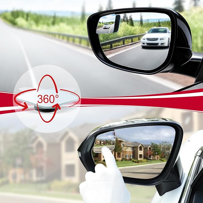 LivTee Blind Spot Mirror，Rhombus Shaped HD Glass Frameless Convex Rear View Mirror with wide angle Adjustable Stick for Cars SUV and Trucks, Pack of 2