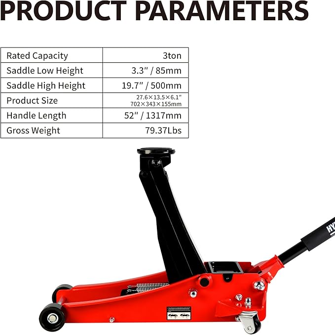 3 Ton Low Profile Trolley Floor Jack, Professional Steel Racing Floor Jack with Dual Pistons Quick Lift Pump,Red Heavy Duty Hydraulic Floor Jack Lifting Range 3.3"-19.7", 3 Ton (6,600 lb) Capacity