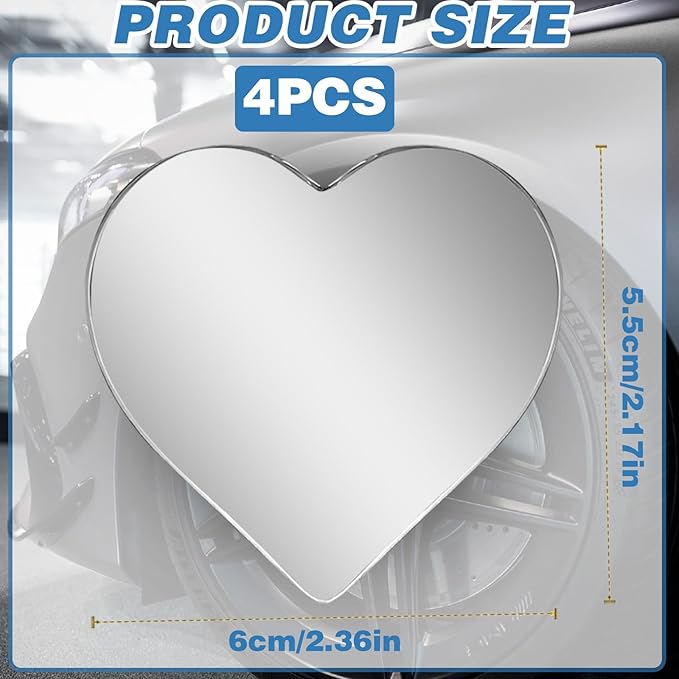 4Pcs Cars blind spot mirror Heart Shaped Car Side Mirror Car Accessories Adjustabe Angle Removable Wide Angle Convex RearView Mirror Enhanced Safety Universal Stick-On for Suvs Trucks Autos