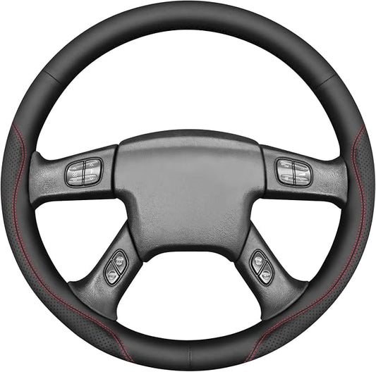 MEWANT Hand Stitch Steering Wheel Cover for Chevy Silverado 1500 2500 Black Smooth Perforated Faux Leather Steering Wrap
