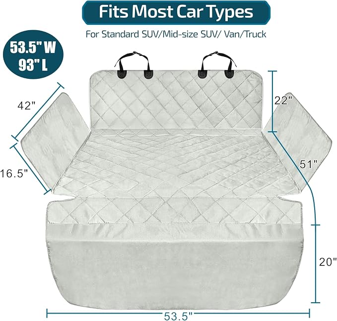 Veckle SUV Cargo Liner for Dogs with Side Flaps, Large (54" x 93") Water Resistant Trunk Cover, Non-Slip Pet Area Protector with Bumper Flap, Universal Fit for SUVs Sedans Vans, Gray
