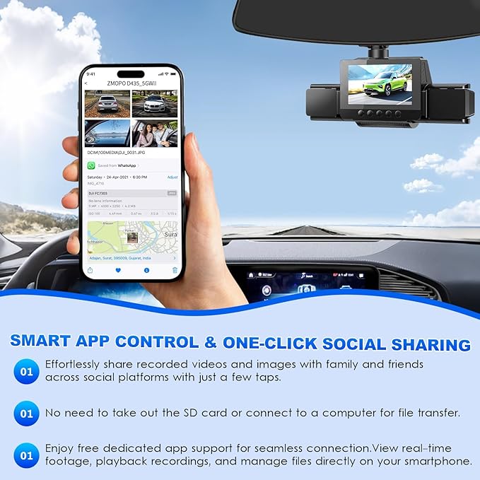 4 Channel Dash Cam 360 View for All-Round Protection, 4-Way Front Rear Inside Recording, Built-in 5G WiFi & GPS, APP Control, 8 IR Night Vision, 24H Parking Monitor, G-Sensor, Free TF Card