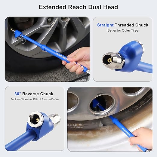 2-Pack Truck Tire Gauges for Tires Pressure, Dual-Head Tire Pressure Gauge, 150 PSI/10 BAR Range, with 4 Tires Pressure Caps for Semi Trucks, RVs, Cars, and Motorcycles