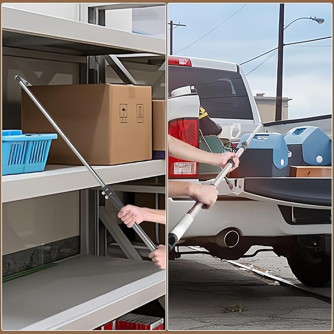 Truck Cargo Grabber, Telescoping Pickup Truck Bed Retriever Tool with Two Hooks, Extends 4.1-5.8 Ft, Non-Slip Rubber Handle, Lightweight and Durable for Easy Item Retrieval