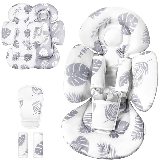 Generic Infant Car Seat Insert Compatible with Mamaroo Swing & Graco Swing and Infant Car Seat, Newborn Insert Baby Head Body Support, Reversible Design, Breathable Soft Fabric, 1Pcs - Grey Leaf