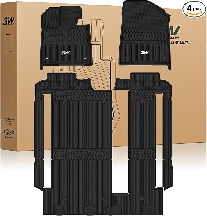 3W Floor Mats for Toyota Sienna 2021-2026 8 Seat LE/XLE, TPE All Weather Custom Fit Floor Liner for Toyota Sienna 1st, 2nd and 3rd Row, Black (Only for 8 Passenger)