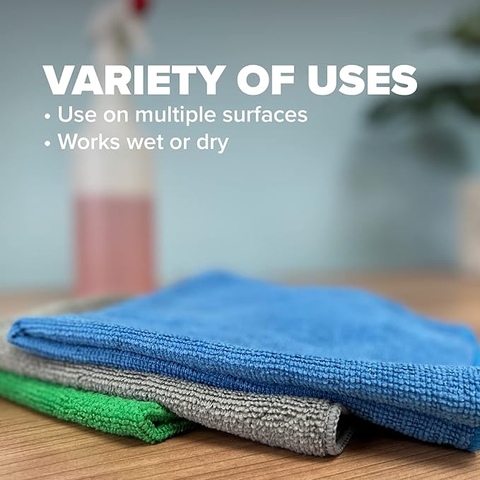 Pinnacle Mercantile Microfiber Cleaning Cloths Extra Large 16x16in Pack of 96 Highly Absorbent Lint Free Streak Free Non-Abrasive Clean Wet or Dry Washable Reusable for Home Kitchen Car and Janitorial