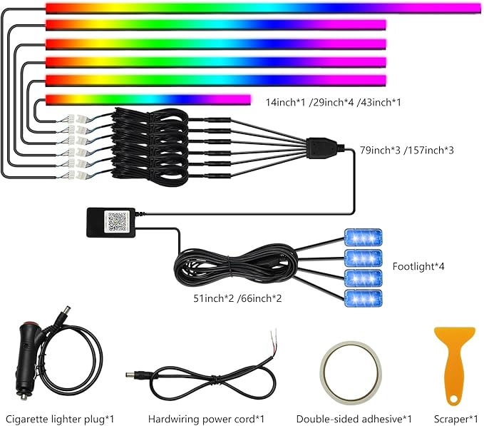 Dreamcolor Interior Car Lights - 10 in 1 LED Strip Lights with APP Control and 213 Color Modes, Decorative Neon Ambient Lighting Kits