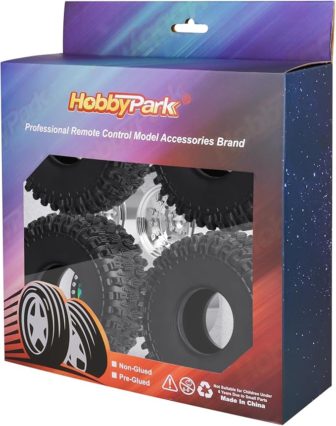 HobbyPark Negative Offset -10mm Deep Dish Aluminum Chrome 1.9 Beadlock Wheels and 1.9 Tires Good Grip for 1/10 RC Crawler Axial SCX10 TRX4 VS410 Gen8 RC4WD, Set of 4