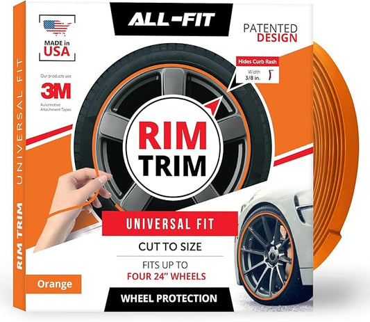 All-Fit Automotive Rim Trim – Durable DIY Car Exterior Accessories for Curb Rash Protection – Fits Up to Four 24” Wheels – Flexible, Durable Wheel Rim Protector (3/8″ width/Orange)