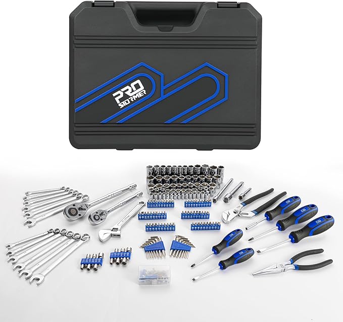 Prostormer Mechanics Tool Set with Drawer Box, 279-Piece SAE and Metric Mechanic Tool Kit with Wrenches & Sockets, General Tool Kit for Car, Motorcycle, Home Repair (Blue)