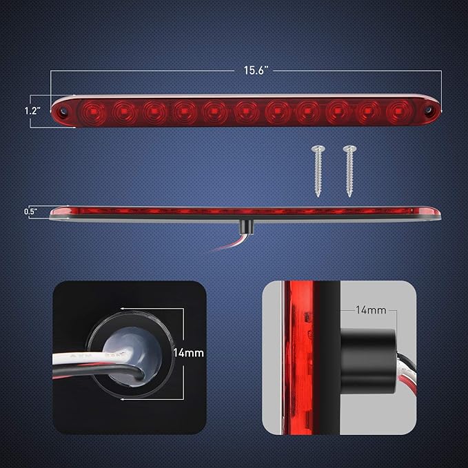 Nilight 2PCS 16Inch 11 LED Red Trailer Light Bar for Parking Stop Turn Signals Tail Brake DOT Compliant IP65 Waterproof Truck ID Marker