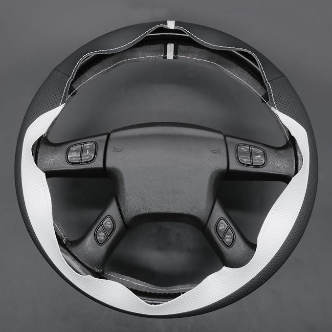 MEWANT Hand Stitch Steering Wheel Cover for Chevy Silverado 1500 2003-2006 Black White Faux Leather Steering Wheel Wrap