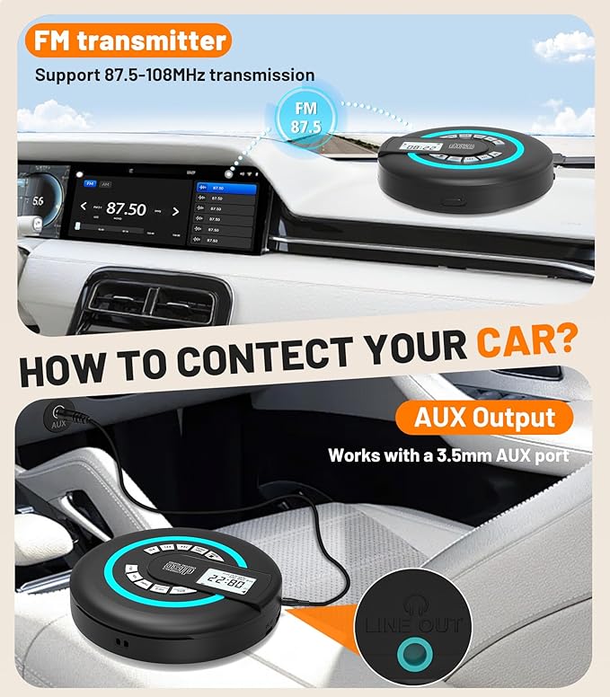 Portable CD Player with Speaker Bluetooth Discman for Car with FM Transmitter Rechargeable Lightweight Anti-Skip Protection Repeat Headphones AUX/USB LCD Display RGB Light Gifts Kids Student