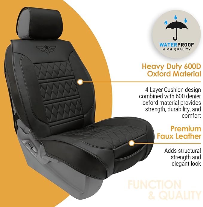 LPI Truck Heavy Duty Premium Truck Seat Covers for Front Seats, For Full-Size Truck SUV, Padded Seat Cover with Bottom Wrap-around, Front Seat Protector; Front & Rear Storage Pockets, Waterproof, 2 pc