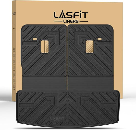 LASFIT Trunk Mat with Backrest Mat for GMC Acadia 2017-2023, All Weather TPE Custom Fit Cargo Mat Trunk Liner with Backrest Mat, Black