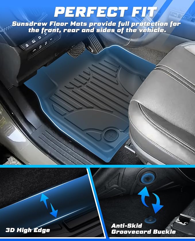 Sunsdrew Floor Mats for 2021-2025 2026 Kia Sorento Accessories (6/7 Seat, Not for Hybrid), All Weather Car Mats Front Rear 3 Rows Floor Liners TPE Rubber Raised Edge
