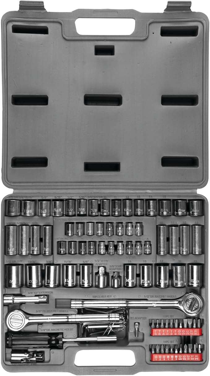 Performance Tool W1198 SAE/Metric 100-Piece Socket (1/4-Inch, 3/8-Inch & 1/2-Inch Drive) and Bit Set