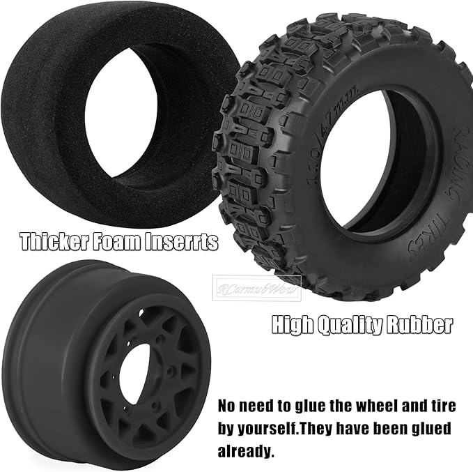 RC Truck Tires RC Wheels and Tires,12mm/14mm/17mm Hex RC Tires for 1/10 Slash 4×4 2WD,Arrm a Senton,Axia1 Red cat Rc 4wd,Off-Road Tire w/RC Wheels Hex,Black
