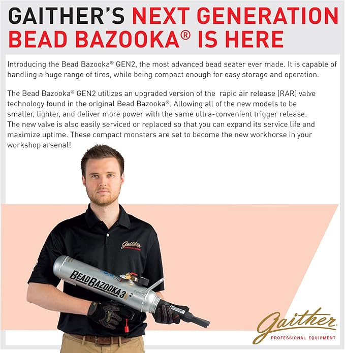 Gaither Handheld Bead Bazooka - 2nd Generation, Bead Seater Tool with Rapid Air Release, for Passenger, Commercial, and Agricultural Vehicles