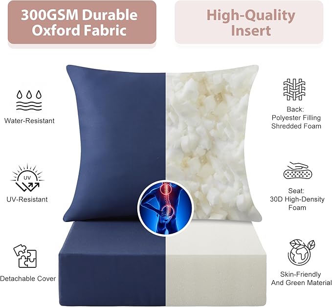 Outdoor Deep Seat Cushion Set, 24x24 Inch Water-Resistant & Fade-Resistant Outdoor Chair Cushions, Patio Furniture Cushions with Removable Cover for Patio Chair, Sofa,Navy Blue (Set of 4)