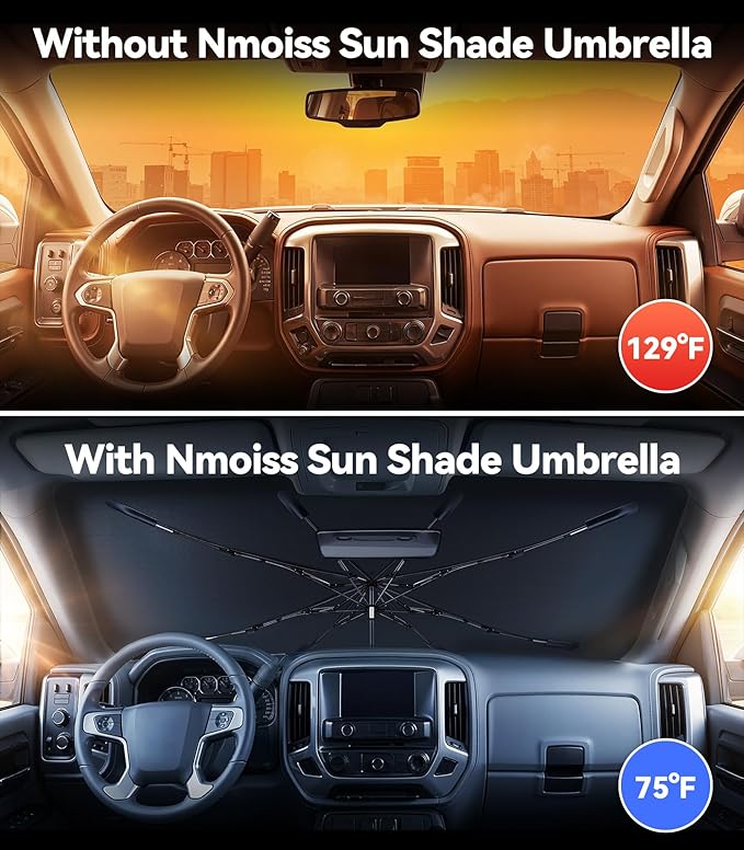 Nmoiss Windshield Sun Shade Umbrella for Sierra - [Vinyl Coating Heat Shield] Protect Car from Sun Rays & Heat Damage Keep Cool and Protect Interior, Spring Structure Edge
