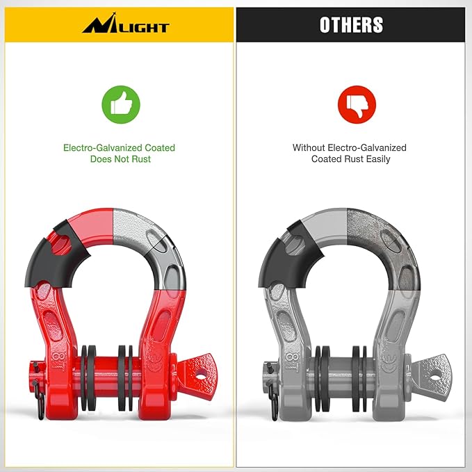 Nilight Heavy Duty Mega D-Ring Shackles(2 Pack) 68,000 lb Break Strength(17,000 lb WLL) w/ 7/8″ Screw Pin & Washers, Forged Steel Off-Road Recovery Shackles for Tow Strap & Winch Gear, Red
