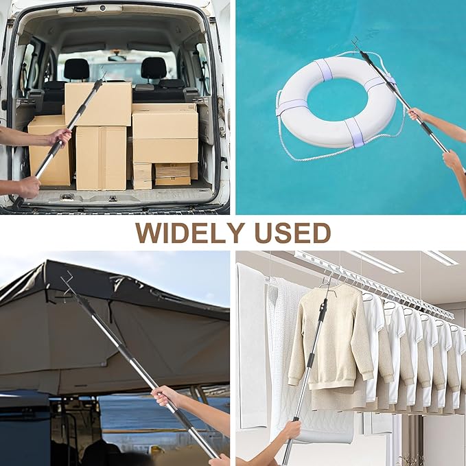 Truck Cargo Grabber, Telescoping Pickup Truck Bed Retriever Tool with Two Hooks, Extends 4.1-5.8 Ft, Non-Slip Rubber Handle, Lightweight and Durable for Easy Item Retrieval