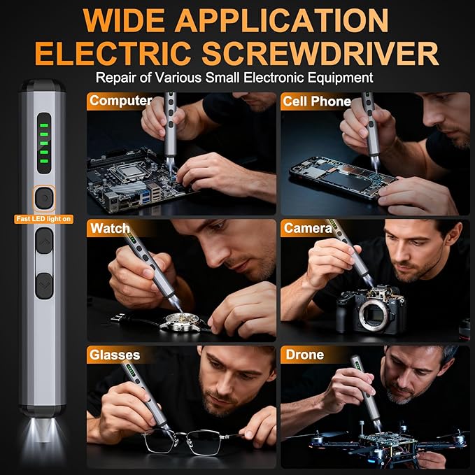Mini Electric Screwdriver, 3.7V Precision Screwdriver Set Cordless Screwdriver Rechargeable 72 In 1 Magnetic Bit Repair Tech Tool Kit for Electronics Computer Phone Laptop Camera RC Car Watch Glasses