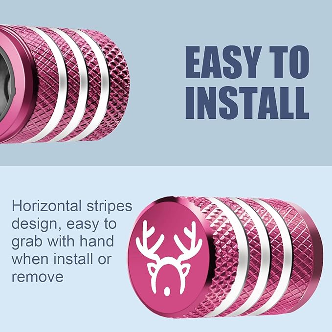 Tire Valve Stem Cap Cover - (5 Pack) Tire Air Cap Corrosion Resistant Christmas Reindeer Antler Antlers Auto Accessories Decoration for Car Truck Bike Pink