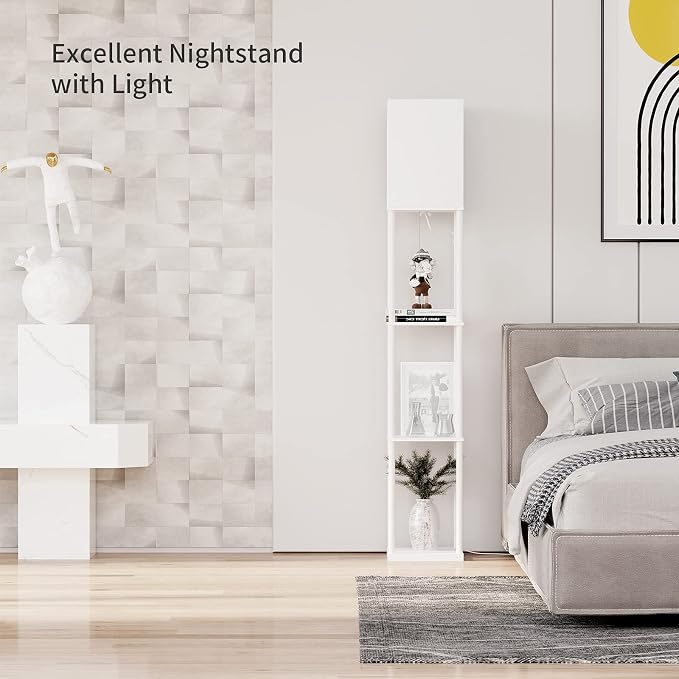 SUNMORY Floor Lamp with Shelves, Modern Square Standing Lamp with 3 Color Temperature Bulb, Corner Display Bookshelf Lamp for Living Room and Bedroom