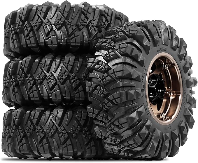 STMU Negative Offset 10.4mm 1.9 Beadlock Wheel Rims Aluminum and 1.9 RC Crawler Tires 4.33 Inch OD Foam Inserts for Traxxas TRX4 Axial SCX10 SCX10 II III RBX10 Redcat Gen 8 (Brown)