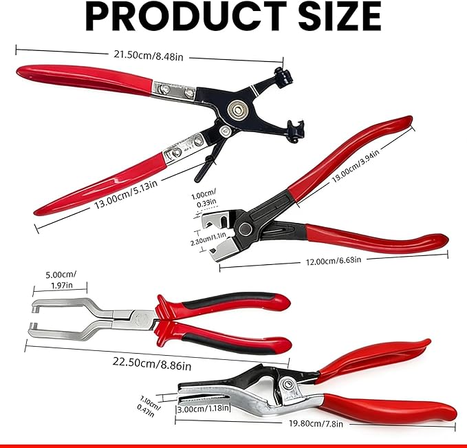 Sakerplus Professional Hose Clamp Kit, Pliers Set - Complete Fuel Line Tool Kit with Hose Removal Pliers & Clip Tools for Automotive Maintenance (5 in 1 Set)