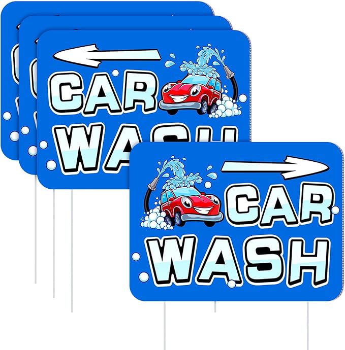 Blulu 3 Pcs Car Wash Arrow Yard Signs 15.7 x 12 Inches Car Wash Sign Double Sided Yard Decoration with Stakes for Outdoor Business Advertising and Events Publicity (Blue)