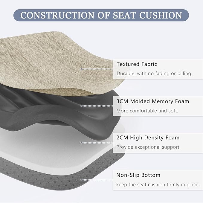 baibu Kitchen Chair Cushions Set of 4, Dual-Layer Patented Design Memory Foam Dining Chair Pads with Ties and Washable Cover, 4 Pack, 17" x 16" x 2", Beige