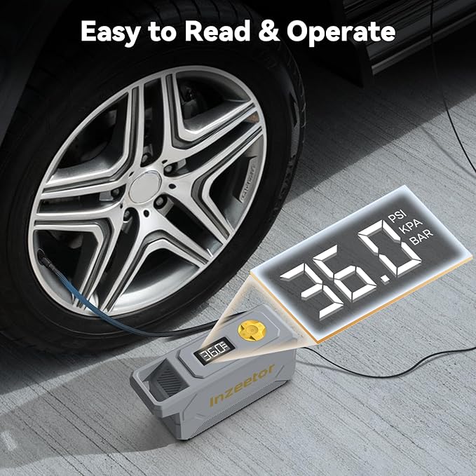 150 PSI Tire Inflator Portable Air Compressor, 12V DC Auto Shutoff Air Pump with Digital Pressure Gauge and Emergency LED Light for Car Tires, Bicycle & Balloons, Gray