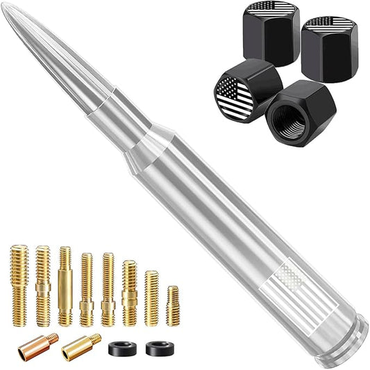 Car Truck Antenna with Valve Stem Caps, Universal Antenna Mast for GM Chevy Silverado 1500 2500 3500 HD Avalanche Ford F150 F250 F350 Denali Heavy Duty Pickup Jeep Trucks Accessories (Chrome)