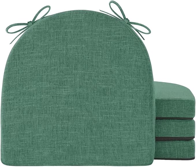 IPYNBAP Chair Cushions for Dining Chairs, Kitchen Chair Cushions, 16'' x 16'' x 2'', Non Slip Indoor Seat Cushions, Chair Pads for Dining Chairs with Ties & Removable Cover, Set of 4, Dark Green