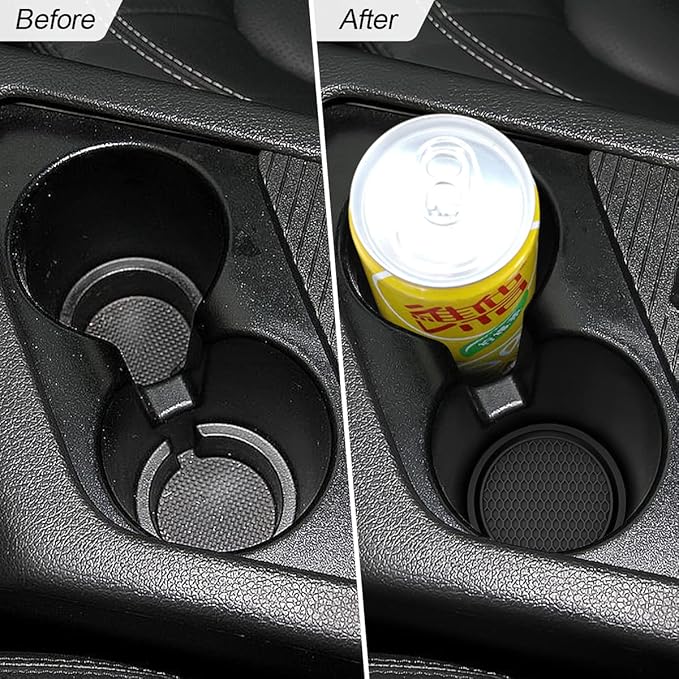 Osilly 4 Pack Car Coaster, 2.75 Inch PVC Anti Slip Cup Holder Insert Coaster, Honeycomb Waterproof Drink Mat Suitable for Most Car Interior, Universal Vehicle Accessories for Women and Men (Black)